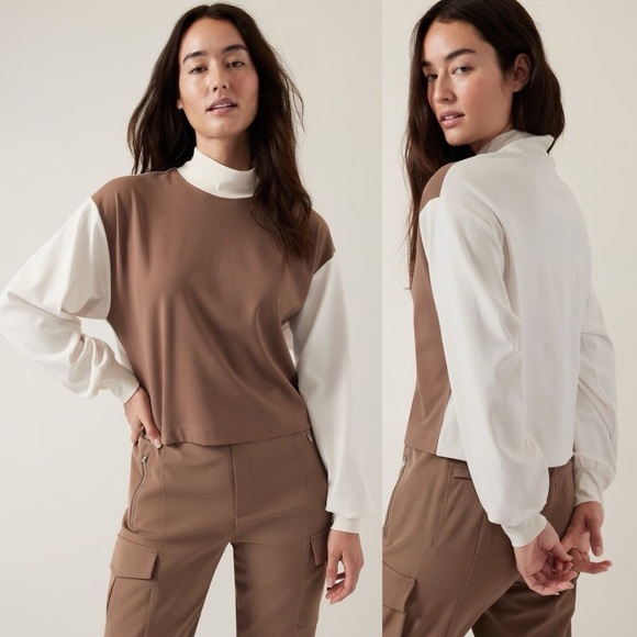 Athleta Tops - Athleta Brown and Cream Sweatshirt